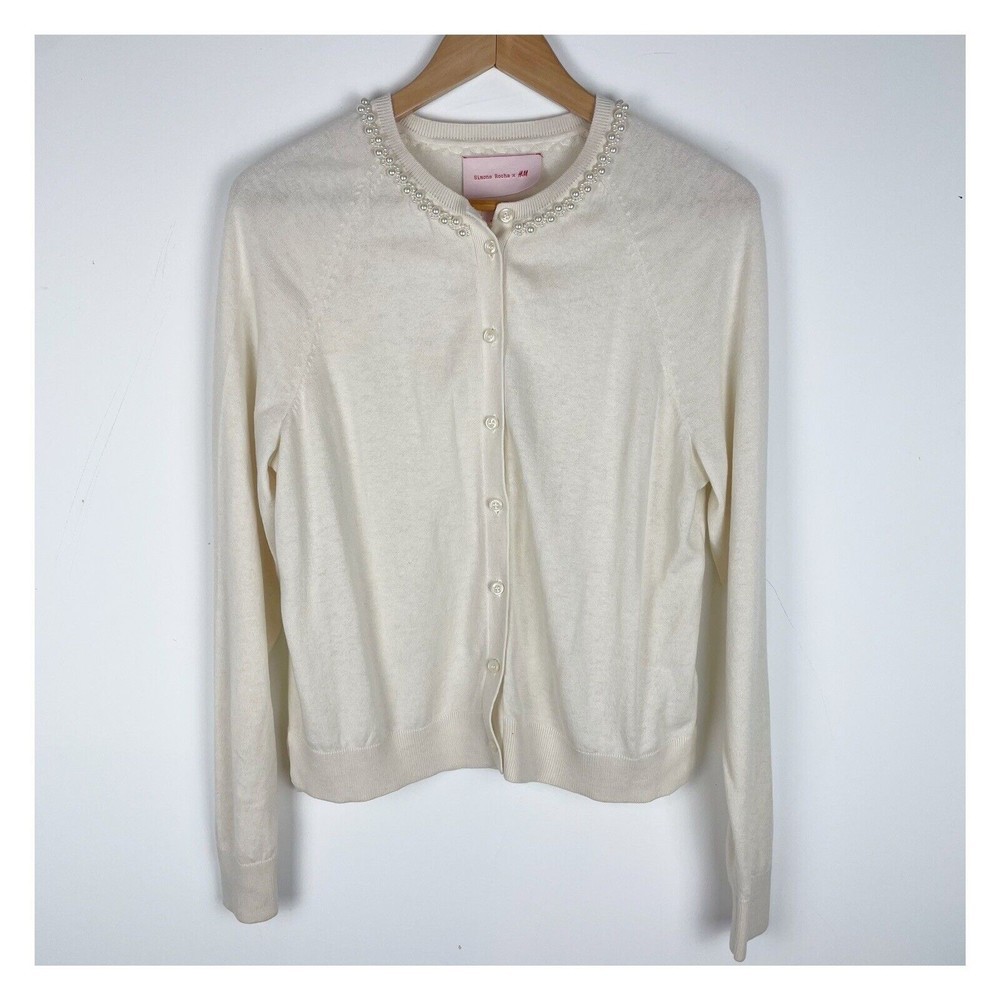 Simone Rocha x HM Women's Pearl Collar Cardigan Sweater Wool White/Cream Size S​